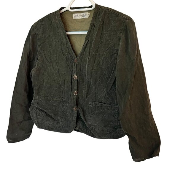 Action Wear USA Quilted Button Up Jacket Olive Green Sz SP - Picture 3 of 9